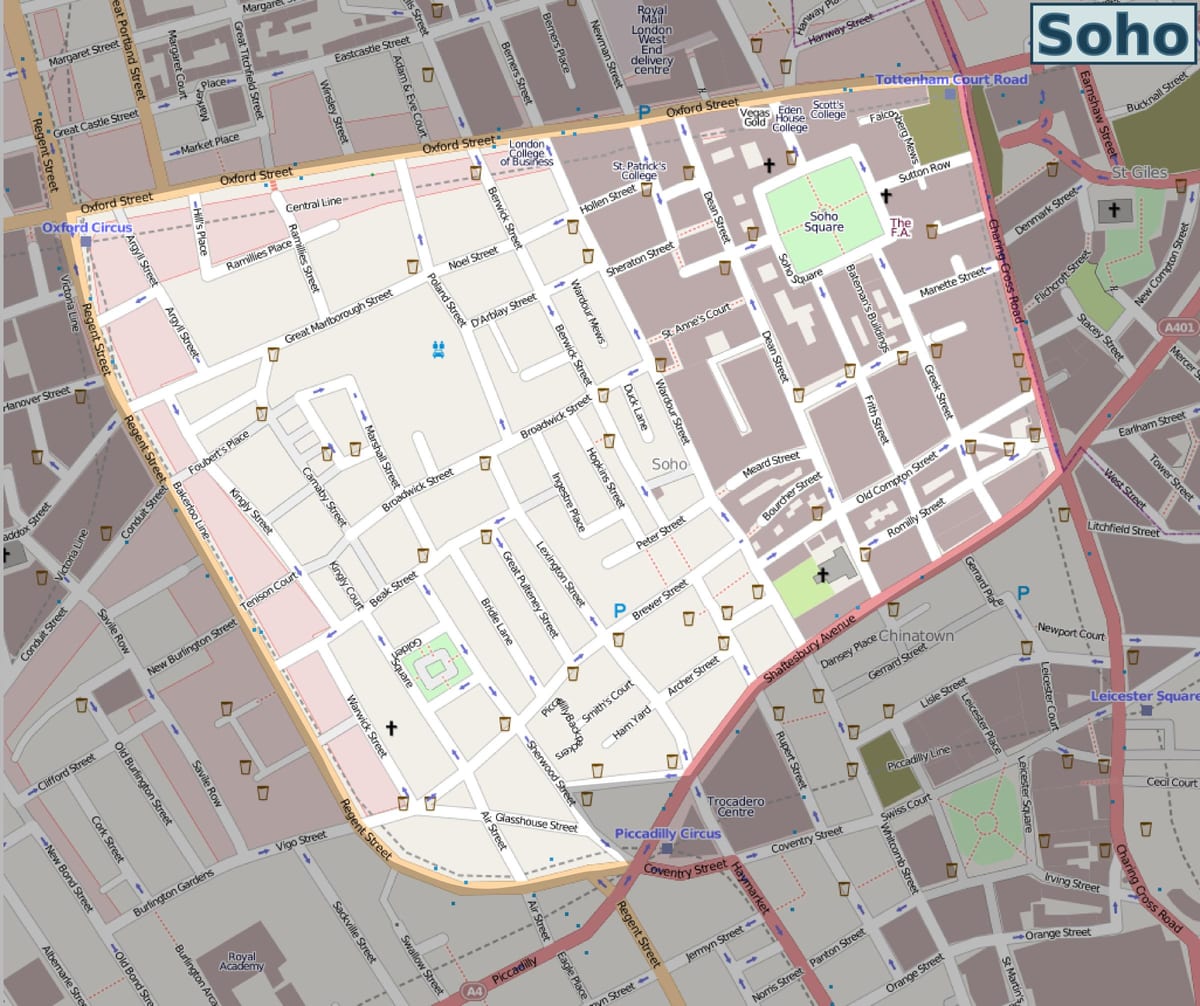 地图Soho伦敦