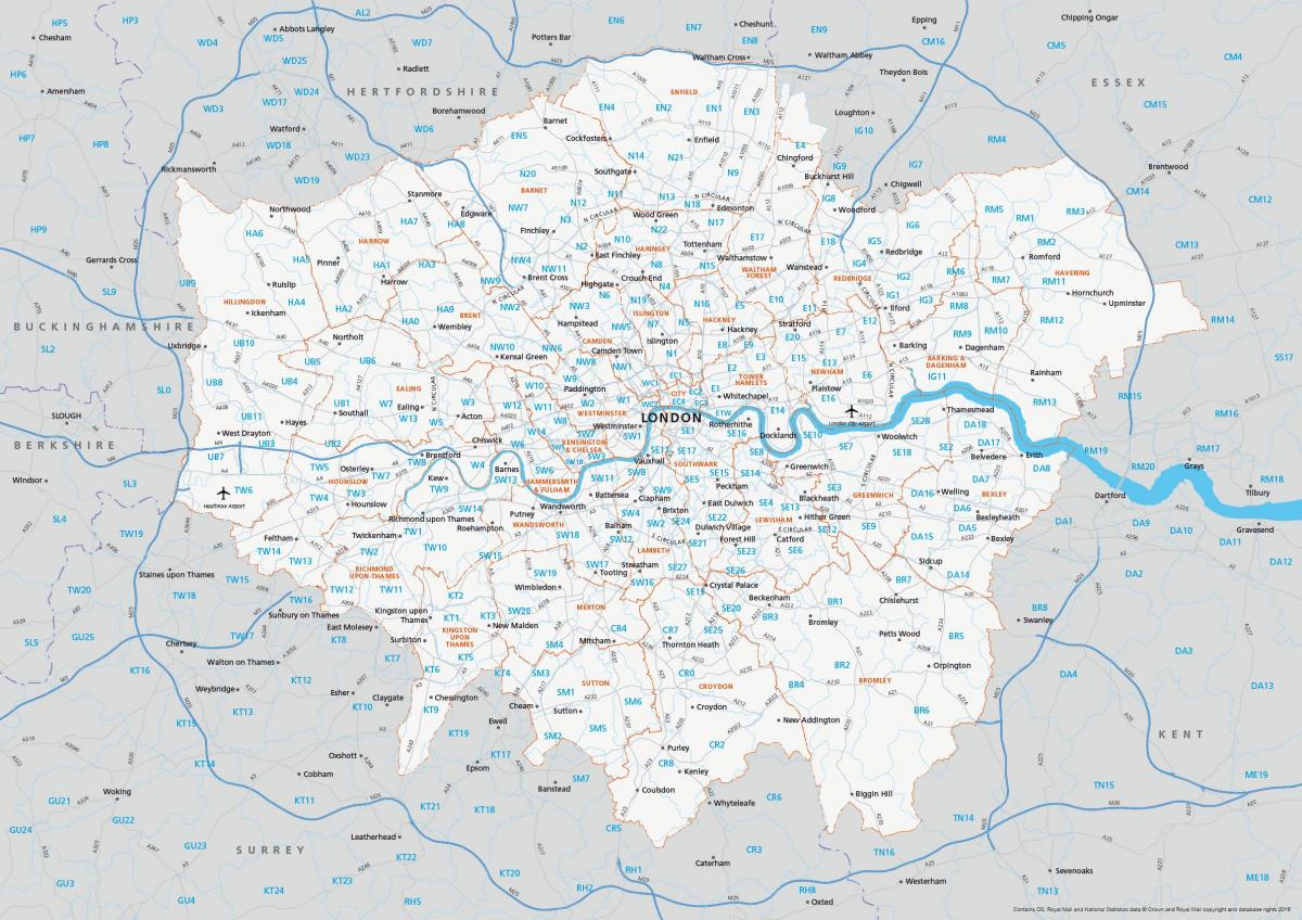 邮政编码的伦敦地图