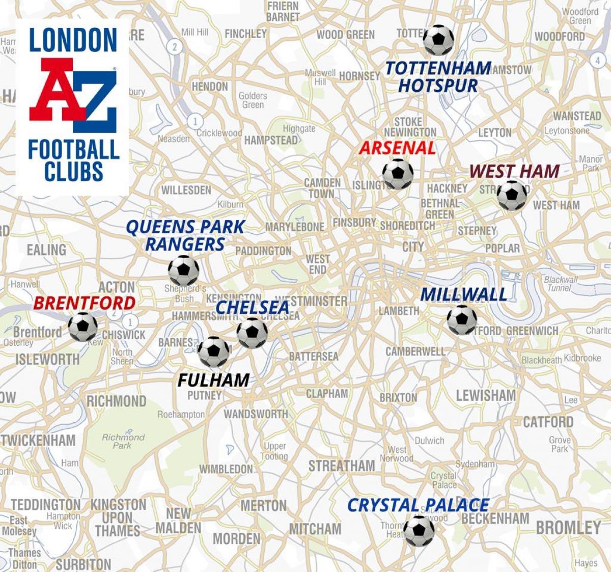 地图的足球体育场馆，伦敦